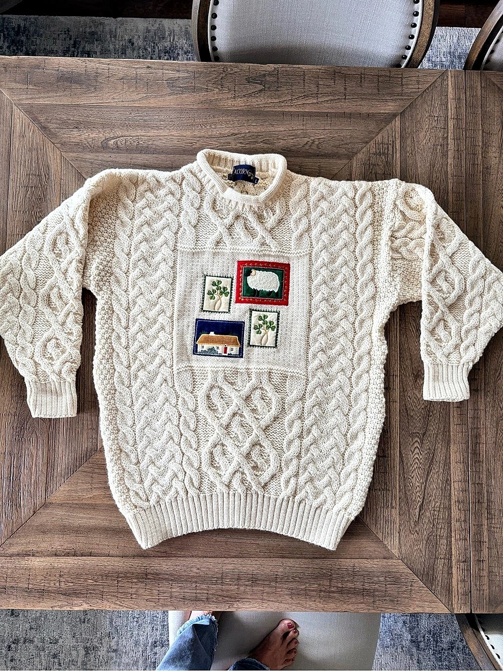 Vintage Acorn British 100% Wool Fisherman’s Knit Chunky Sweater Size Large